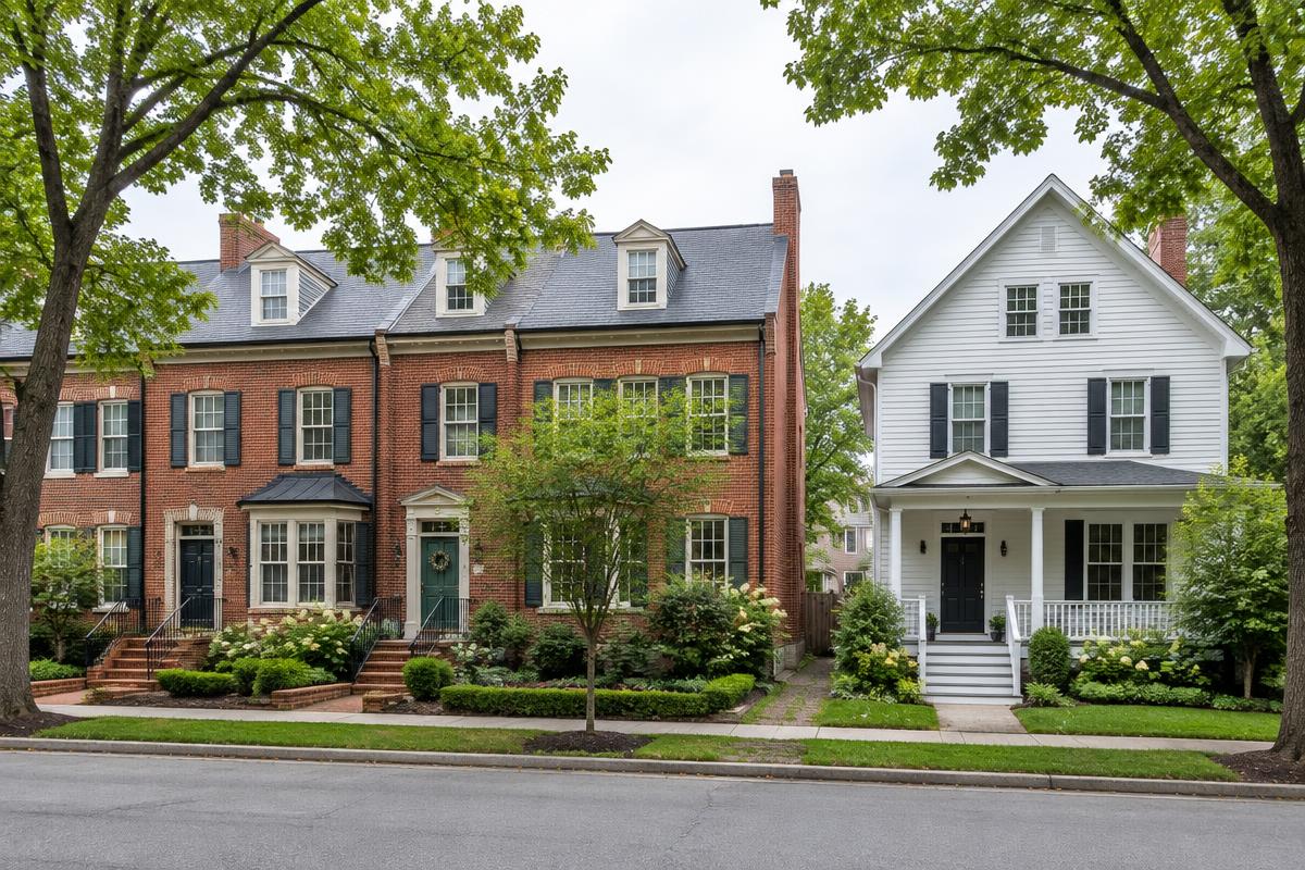 Brick and clapboard homes illustrating state-by-state housing assistance information