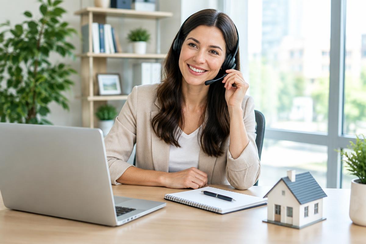 Illustrative professional wearing a headset at a desk