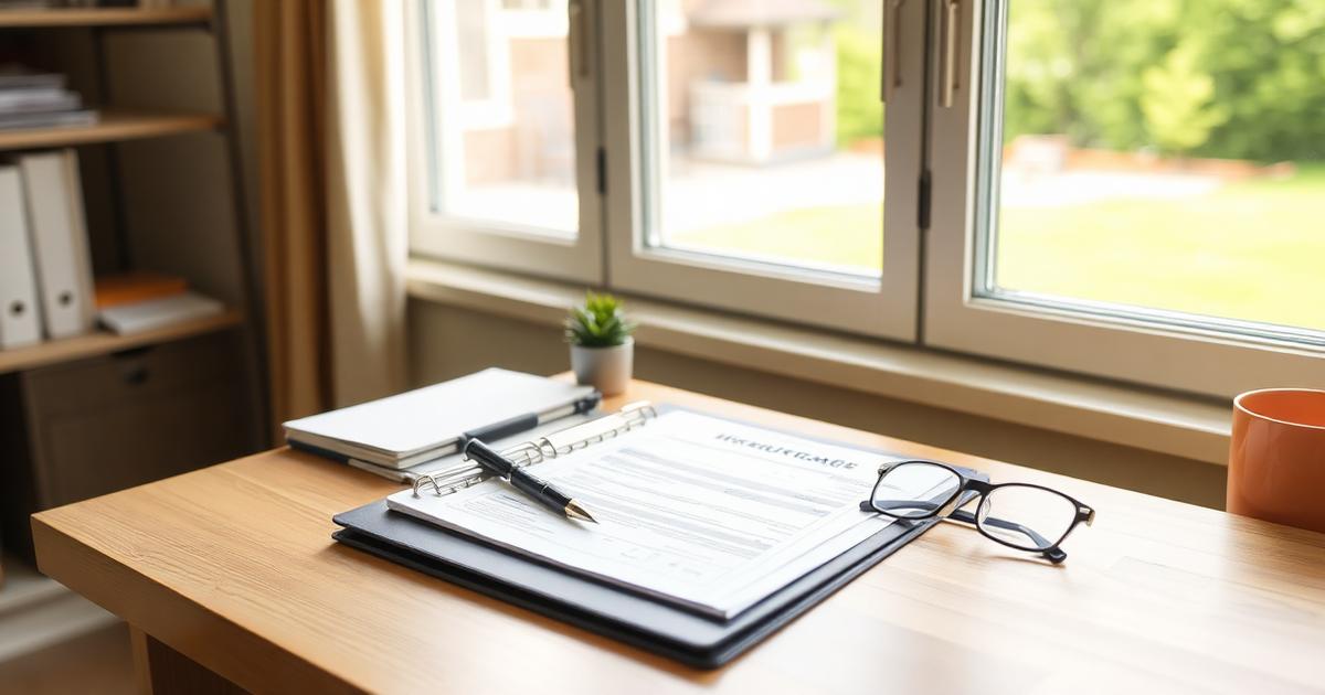 Mortgage paperwork on a desk representing a deferred second mortgage — ADFA Move-Up + Down Payment Assistance